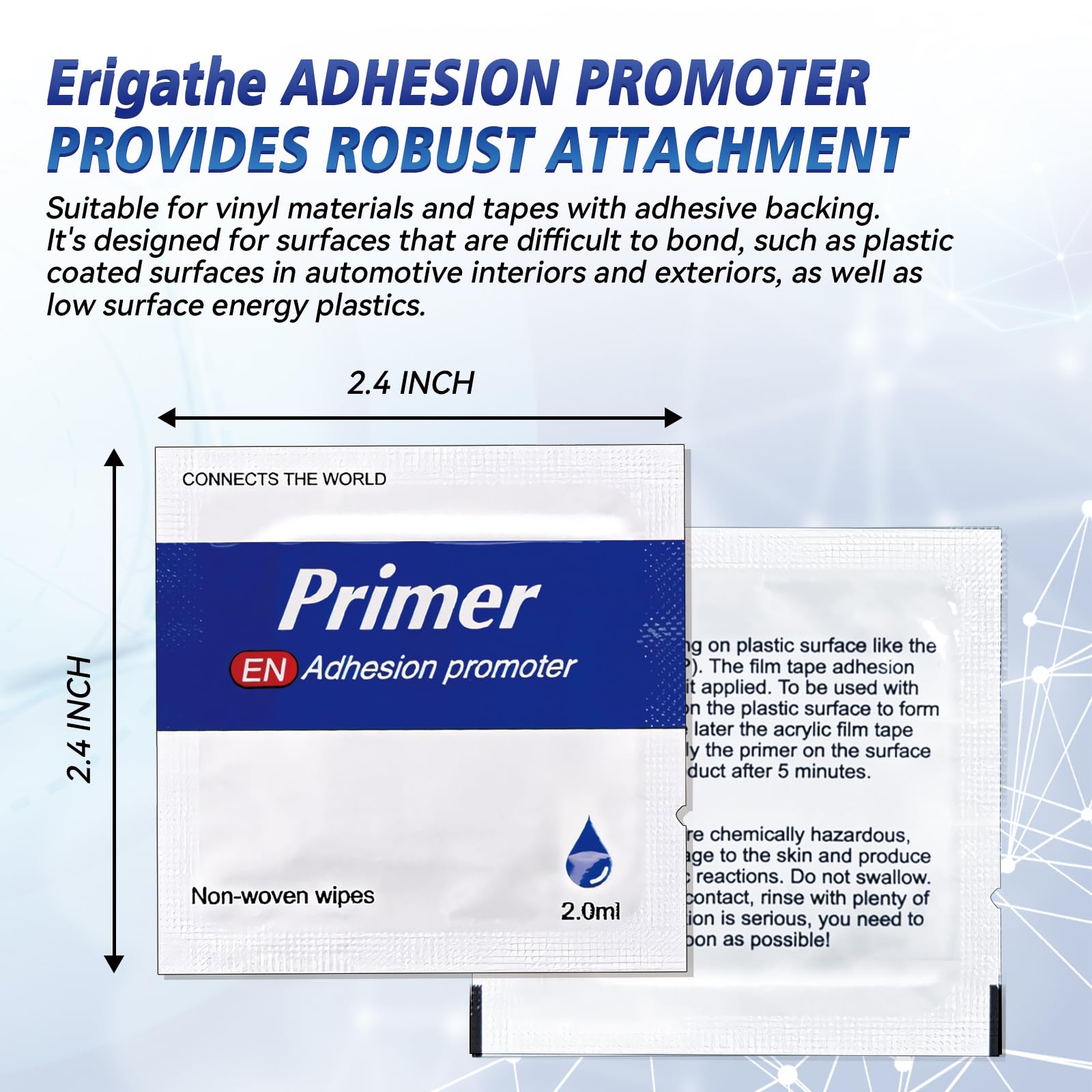 No spray mess-free adhesion prep with pre-saturated wipes