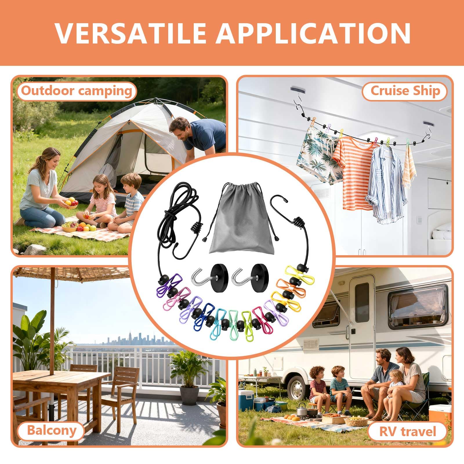 Lightweight retractable Esoes clothesline for RV camping