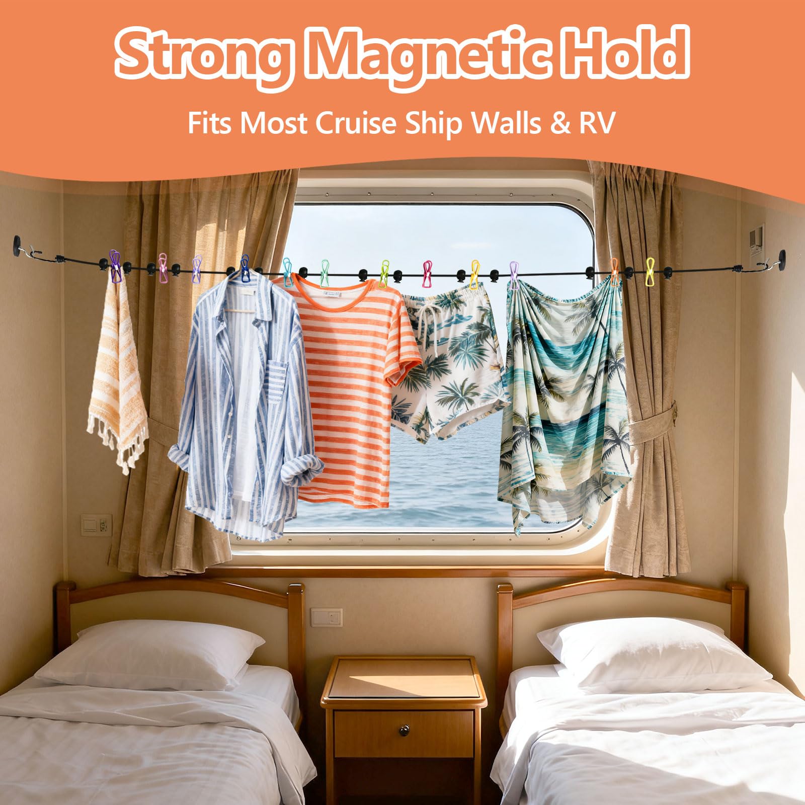 Compact Esoes travel clothesline suitable for indoor use