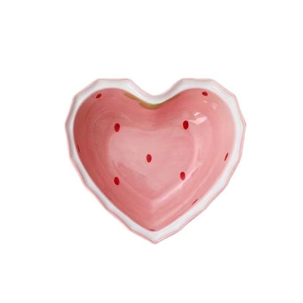 esowemsn heart shaped ceramic bowl pink strawberry motif