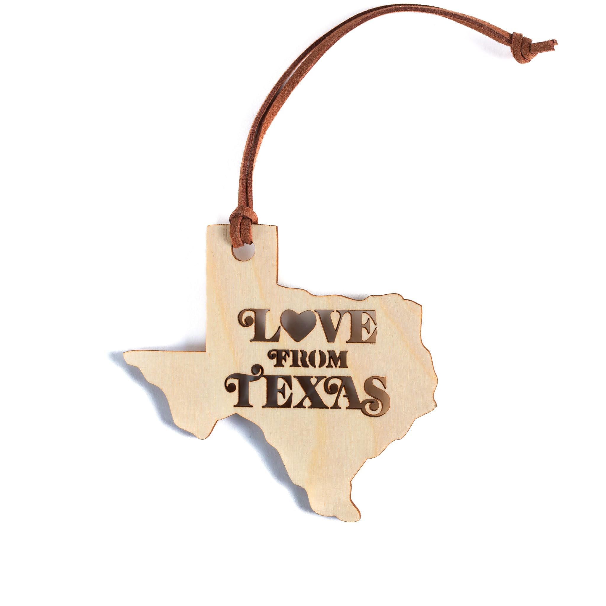 Espacio Handmade Love from Texas Ornament wood ornament with leather strap 3.5 inch size
