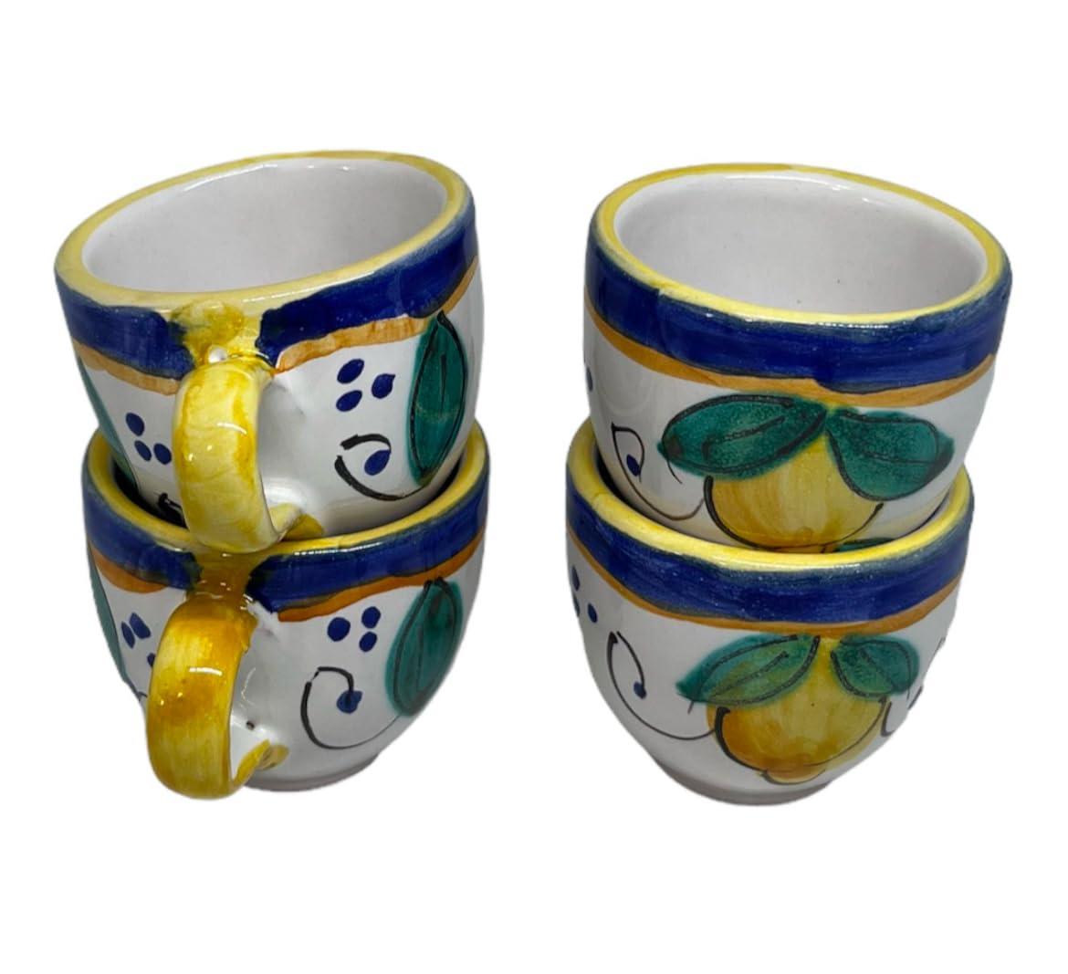Four piece Italian ceramic cups for limoncello and espresso
