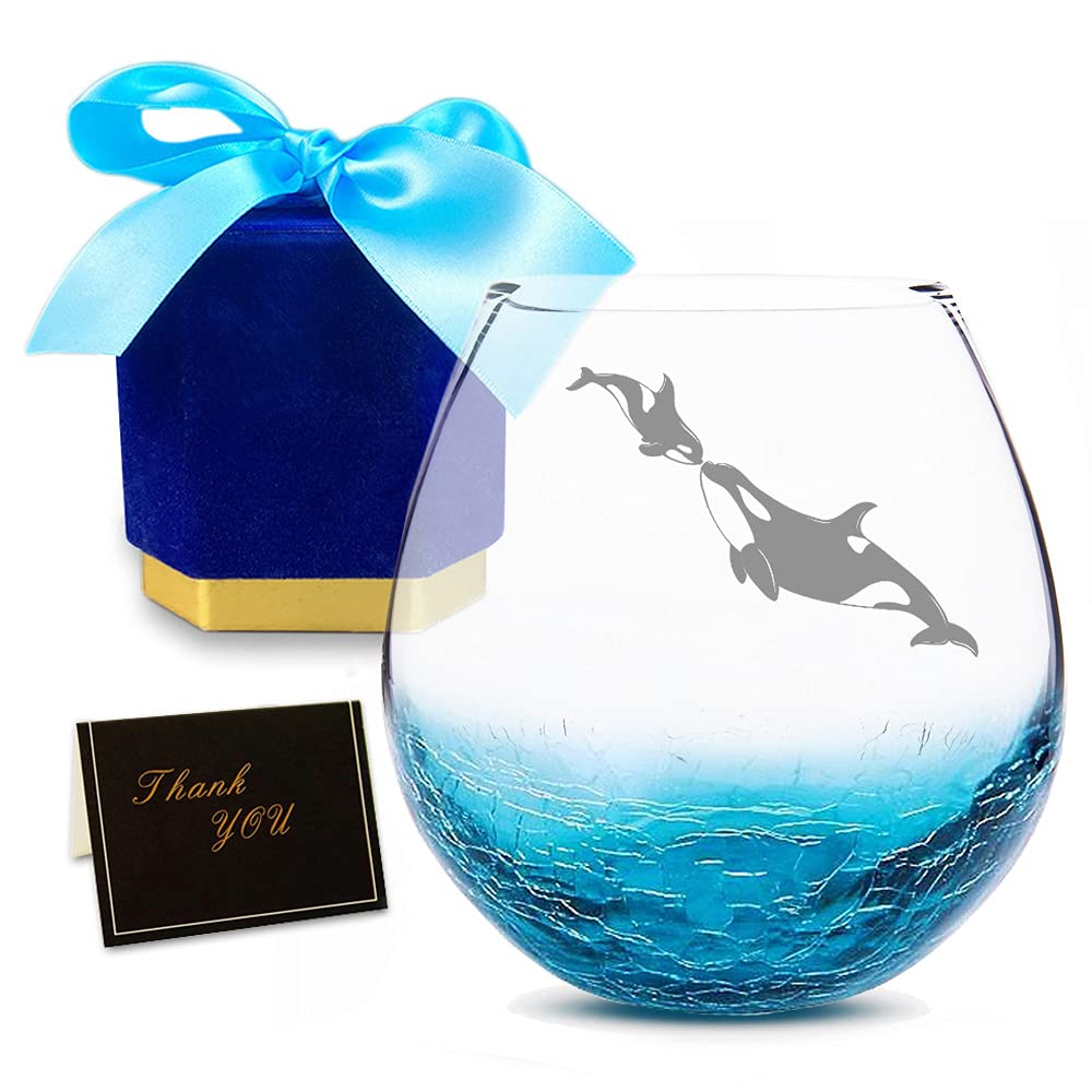 Etchpress Killer Whale Orca wine glass 18 oz