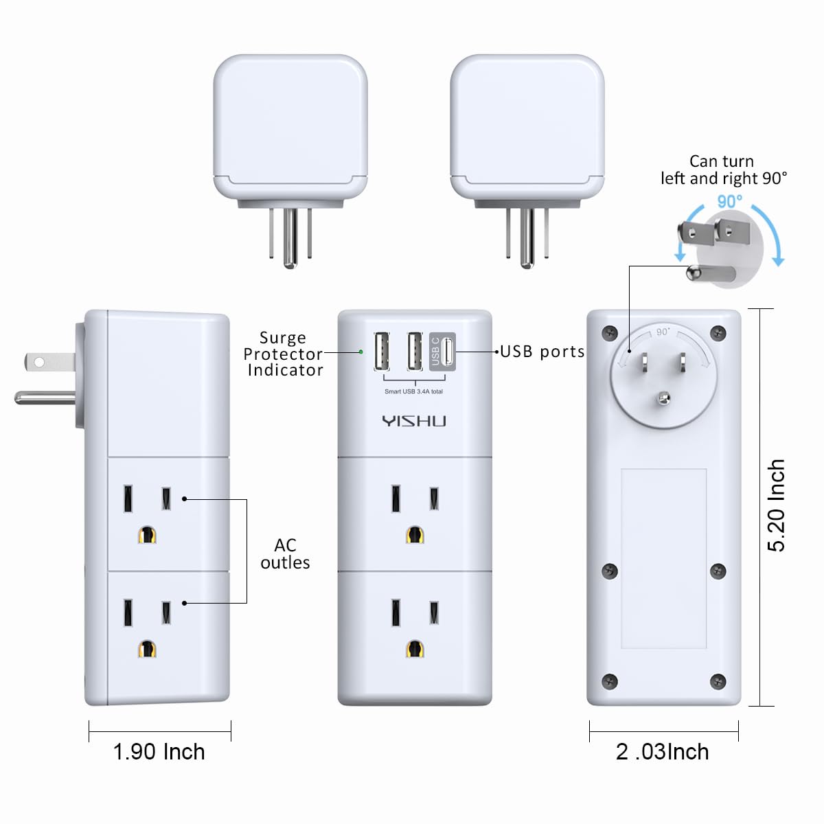 rotating ac plug with 90 degree angle on yishu extender