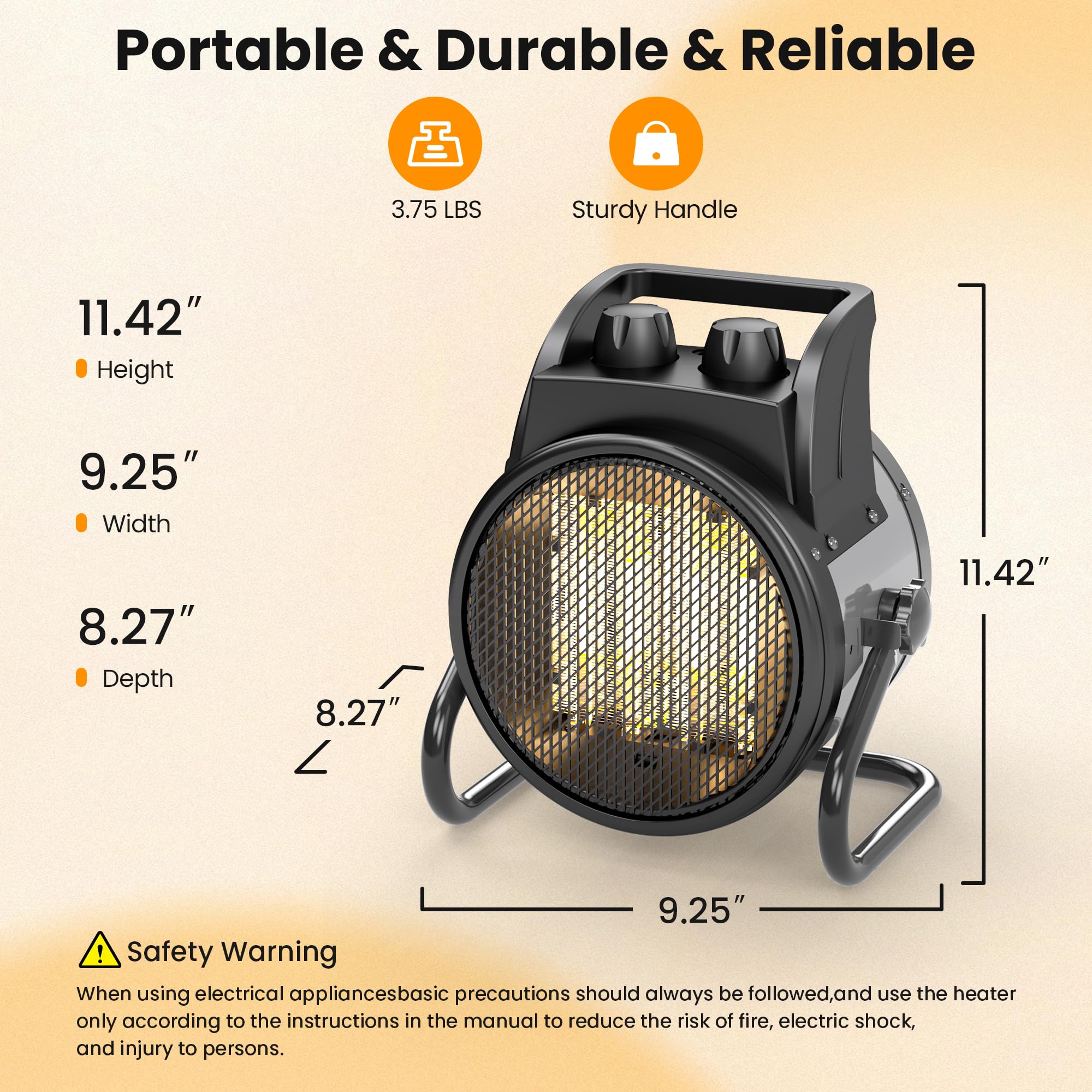 Indoor outdoor use space heater with adjustable heat