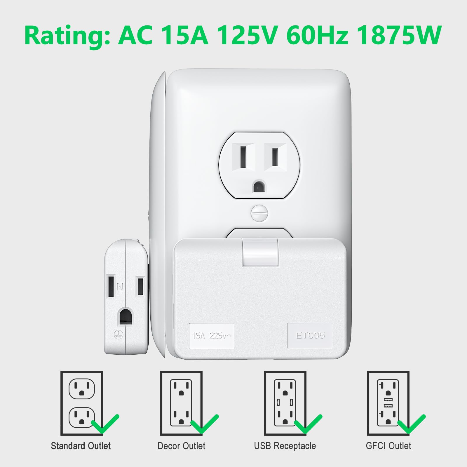 Flat wall plug 3-outlet adapter compact design
