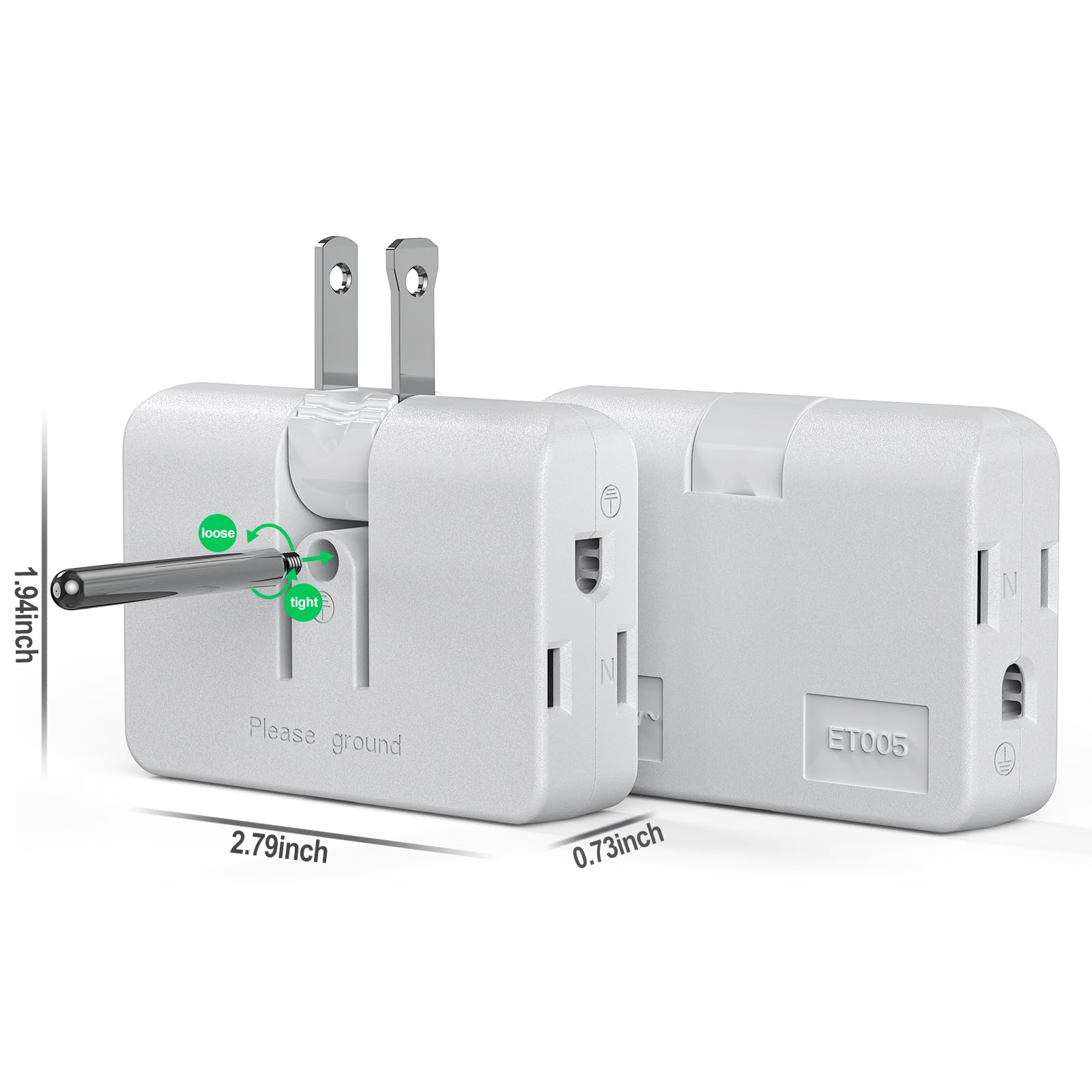 Grounded 3-outlet adapter for home and office use