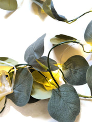 Eucalyptus leaves garland with green LED lights