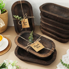 Dough bowls with eucalyptus leaves and thank you tags