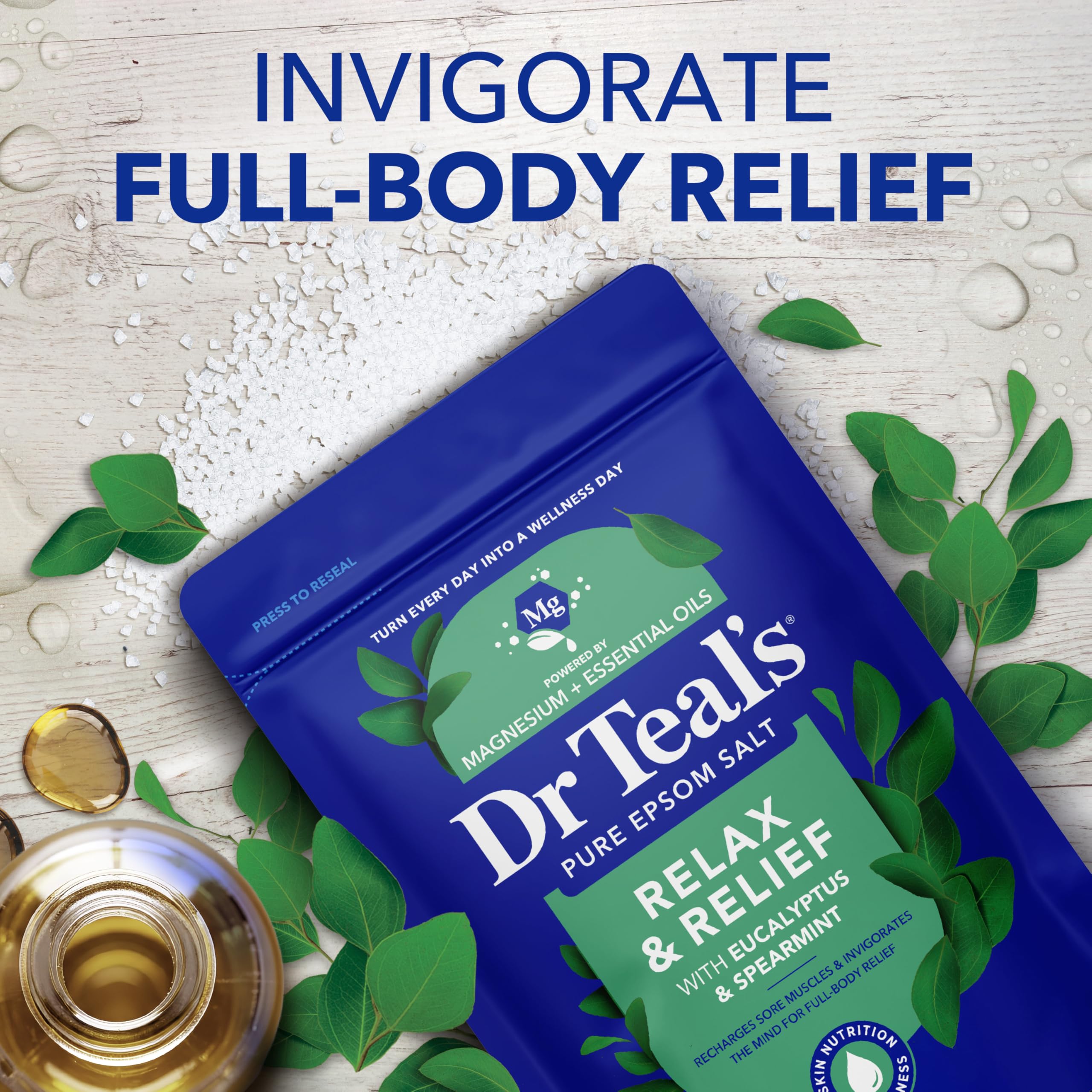 Warm bath scene with relaxing 20 minute soak and Dr Teal's Epsom Salt