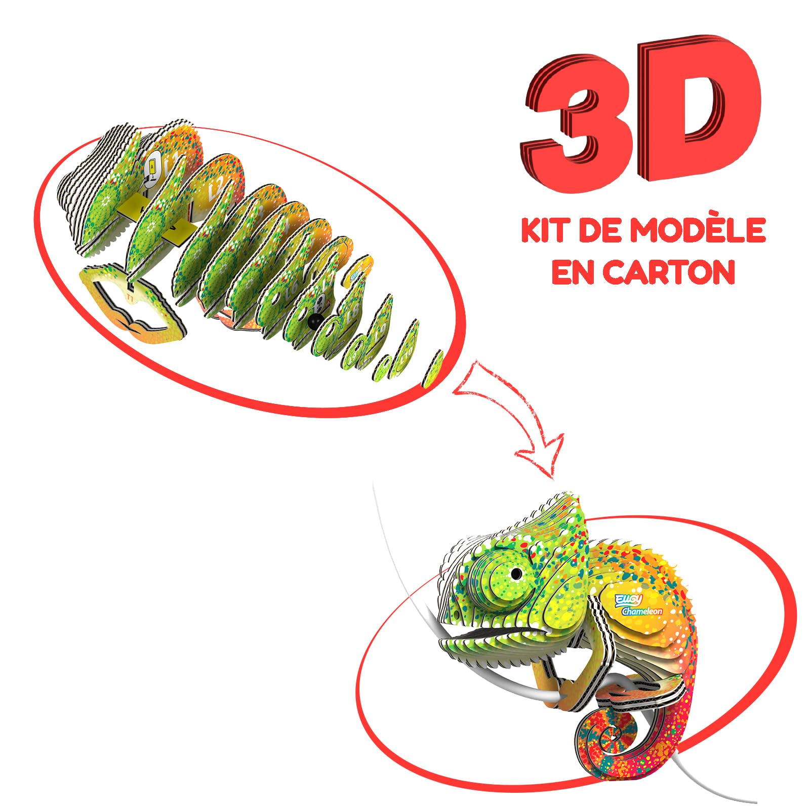 Biodegradable cardboard components for Eugy Chameleon 3D Puzzle