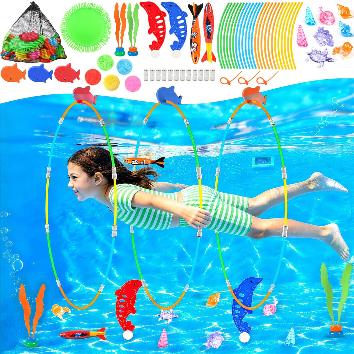 eulrgaus pool toys 34-piece set with diving rings and splash balls