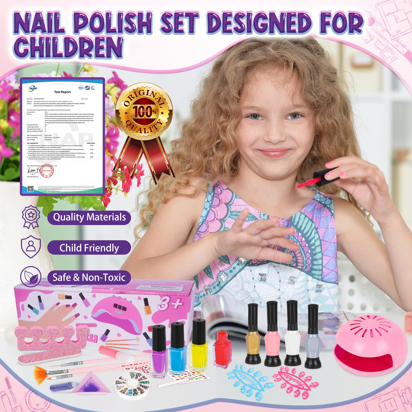 Nail file and toe separator included in kit