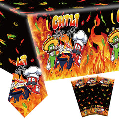 EUOYUFO chili cook off table covers 70x42 inches 3 piece set peppers flames