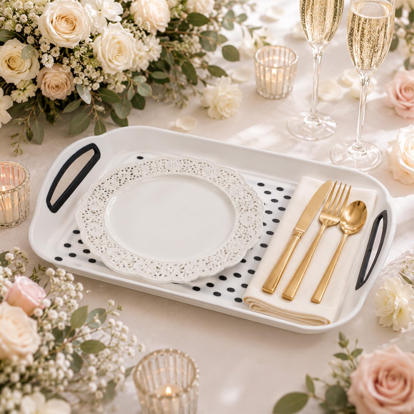 EupHHonycs 4Pcs Large Nonslip Tray set 2 black 2 white