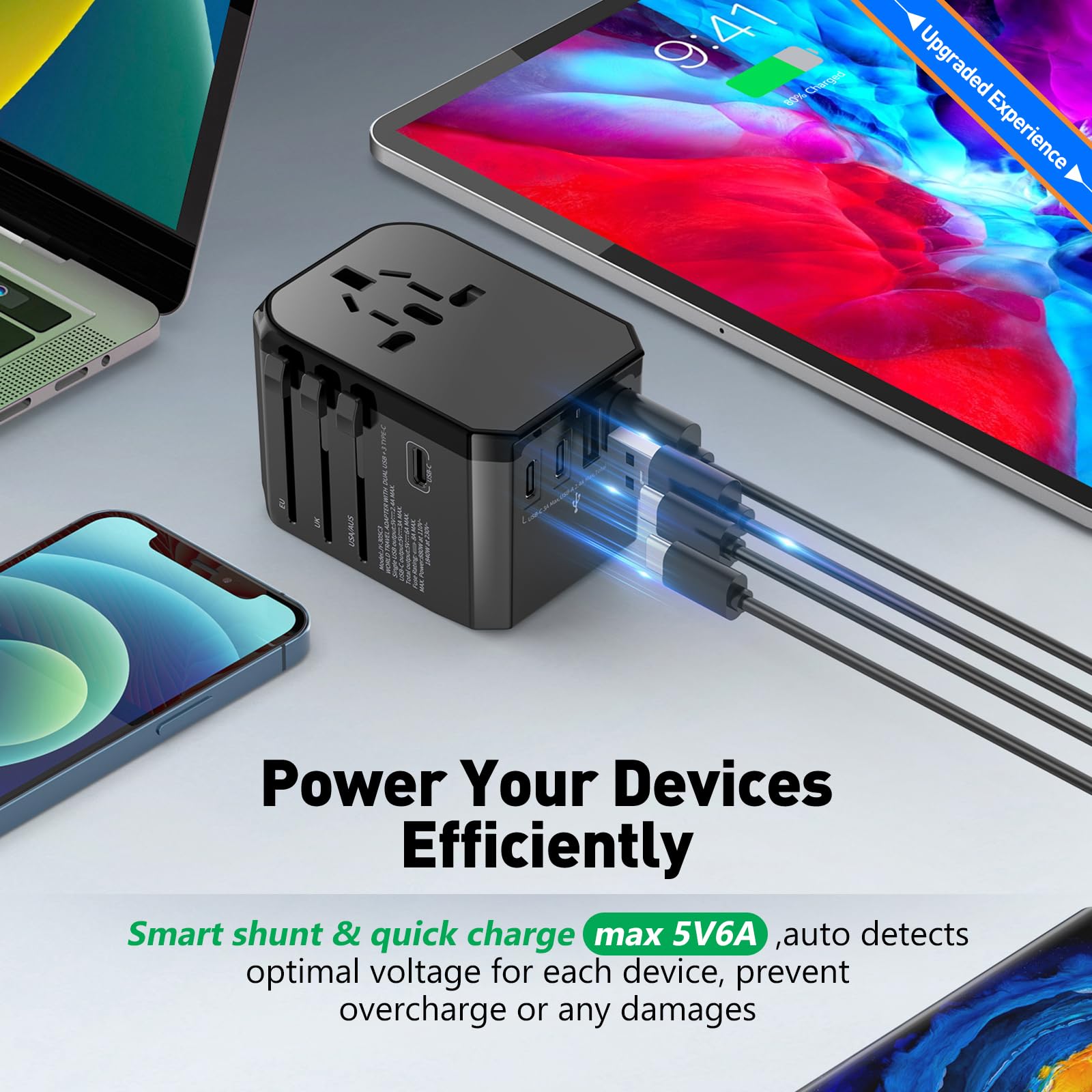 Hichor universal travel adapter with EU UK AUS US plug options