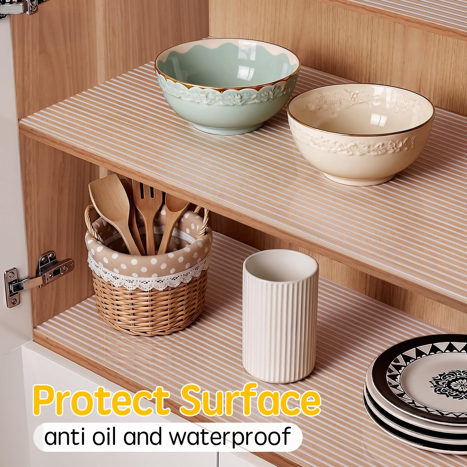 Non-slip liner with raised stripes for shelves