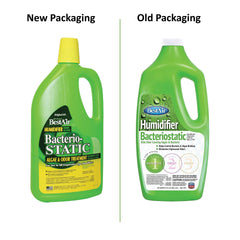 Evaporative humidifier water treatment bottle in packaging