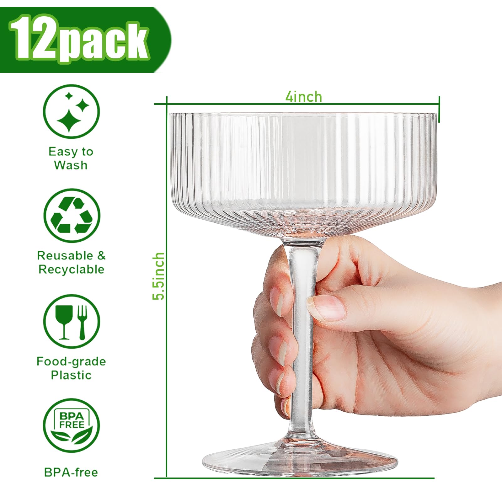 12 piece acrylic coupe glasses set