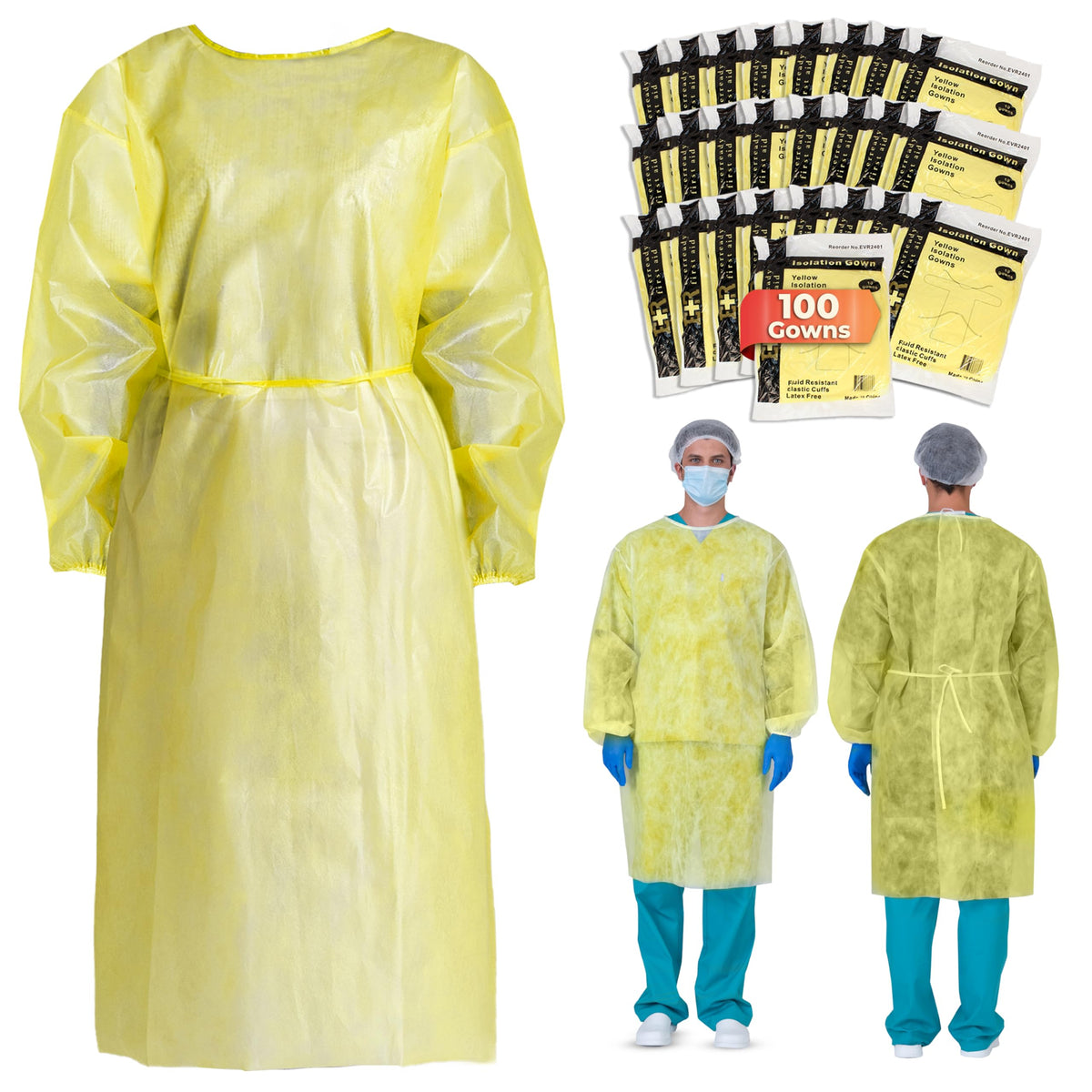 Ever Ready First Aid disposable isolation gown yellow universal size
