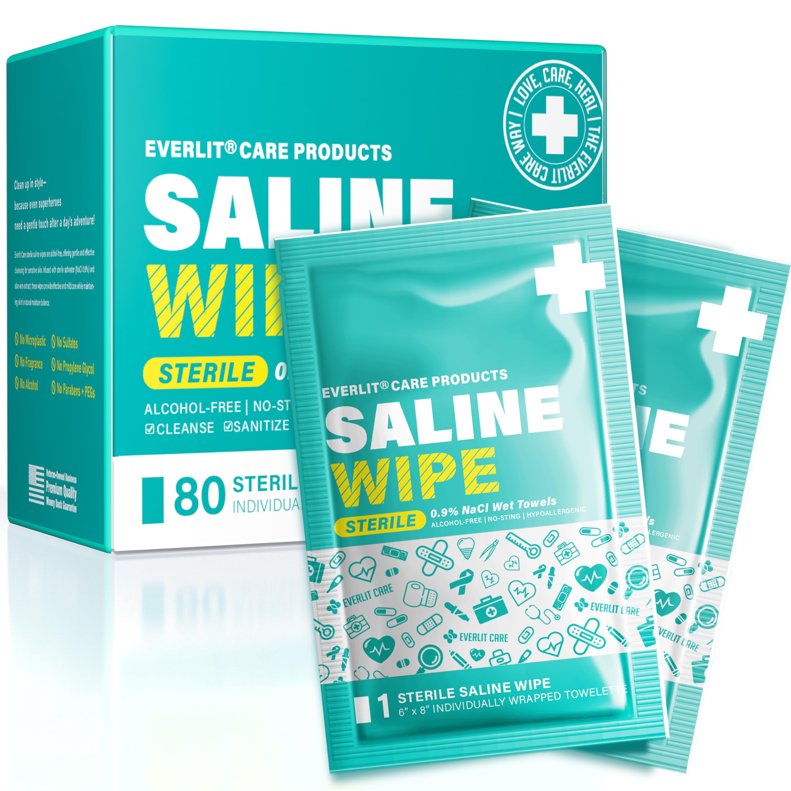 EVERLIT CARE Saline Wipes 80 Pcs sterile wipes