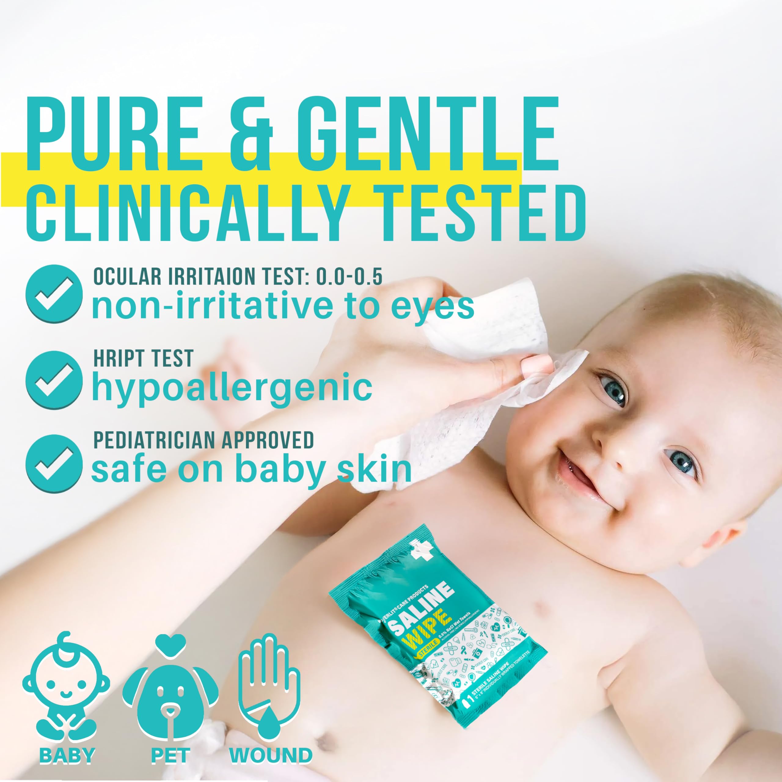 Baby and kids friendly saline wipes for sensitive skin
