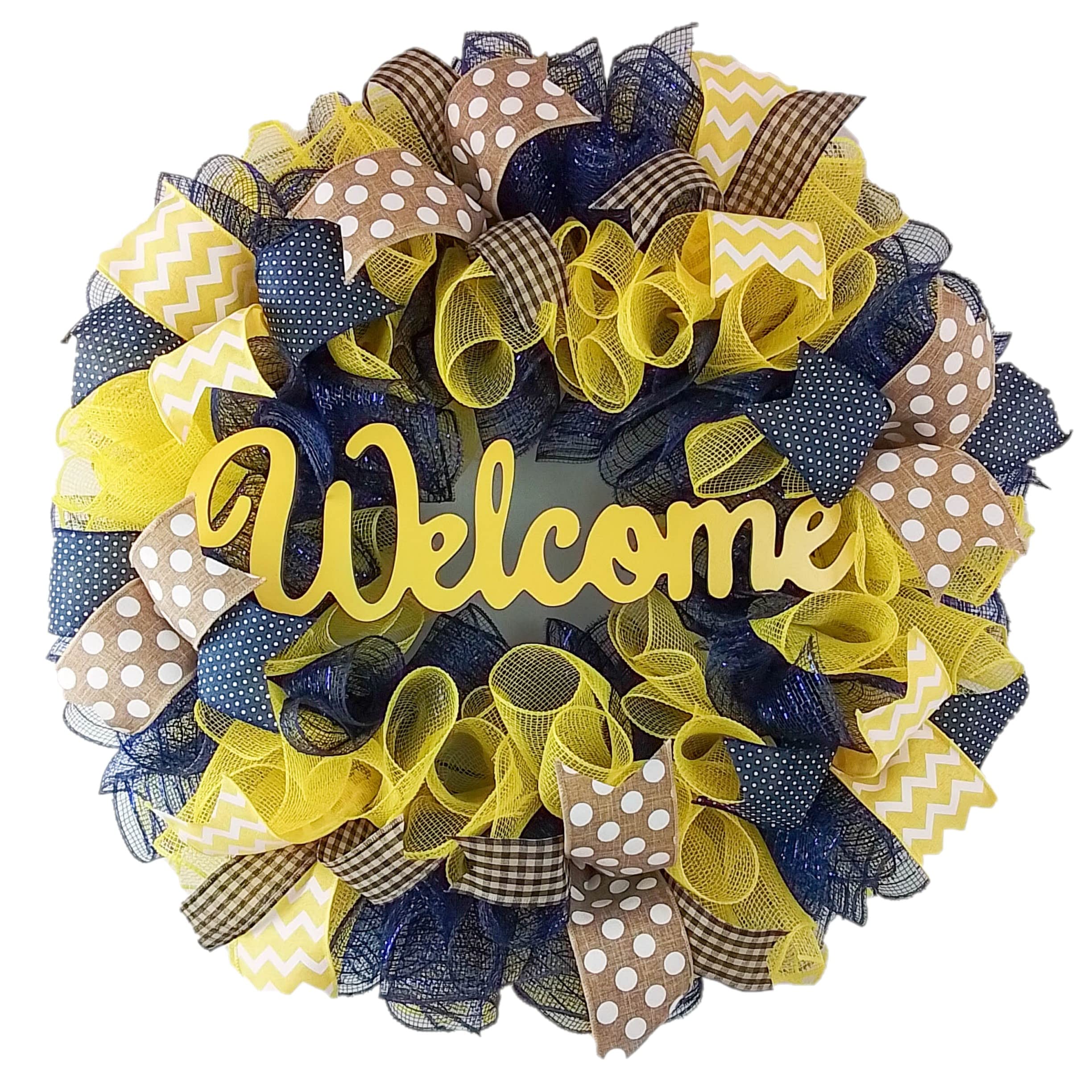 Everyday Wreath Gift navy blue yellow mesh wreath
