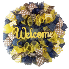 Everyday Wreath Gift navy blue yellow mesh wreath