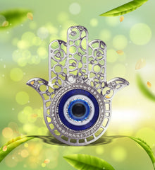 Evil Eye Hamsa sparkling magnet rhinestones close up