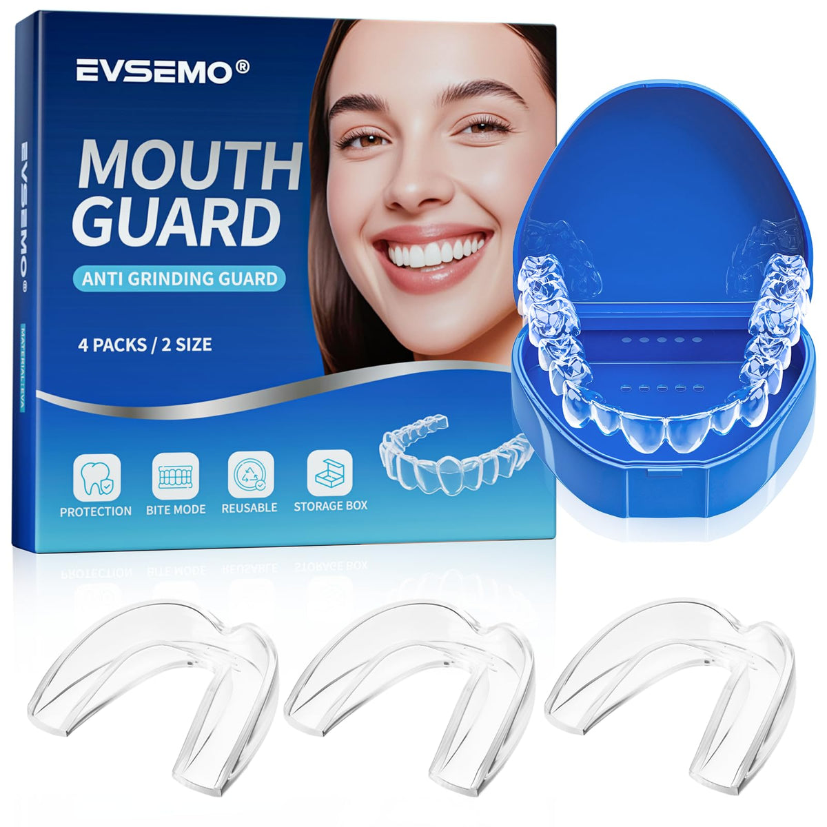 EVSEMO mouth guard for teeth grinding at night upper teeth size 1.8x2.2 inches