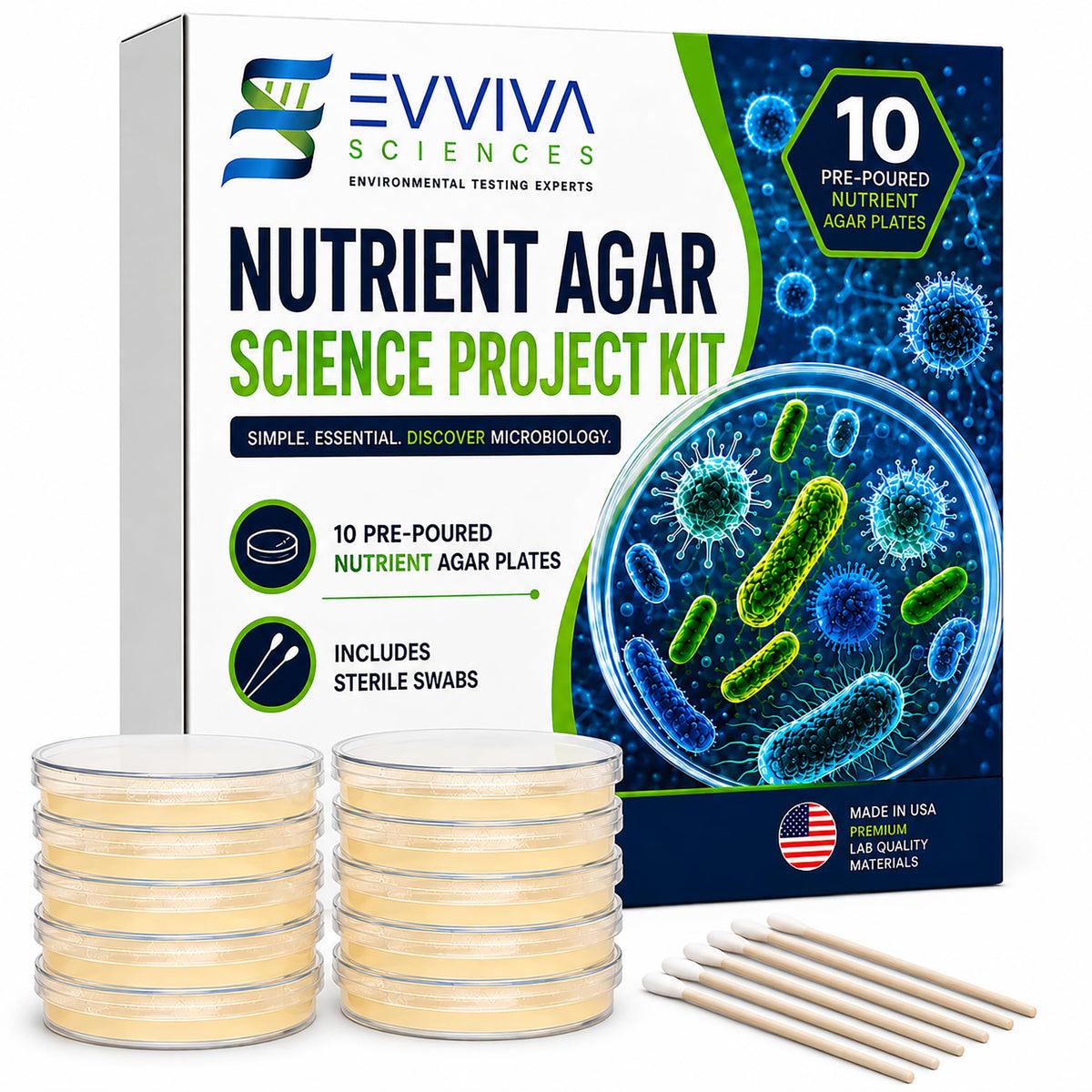 Evviva Sciences Nutrient Agar Petri Dishes set with 10 pre-poured plates