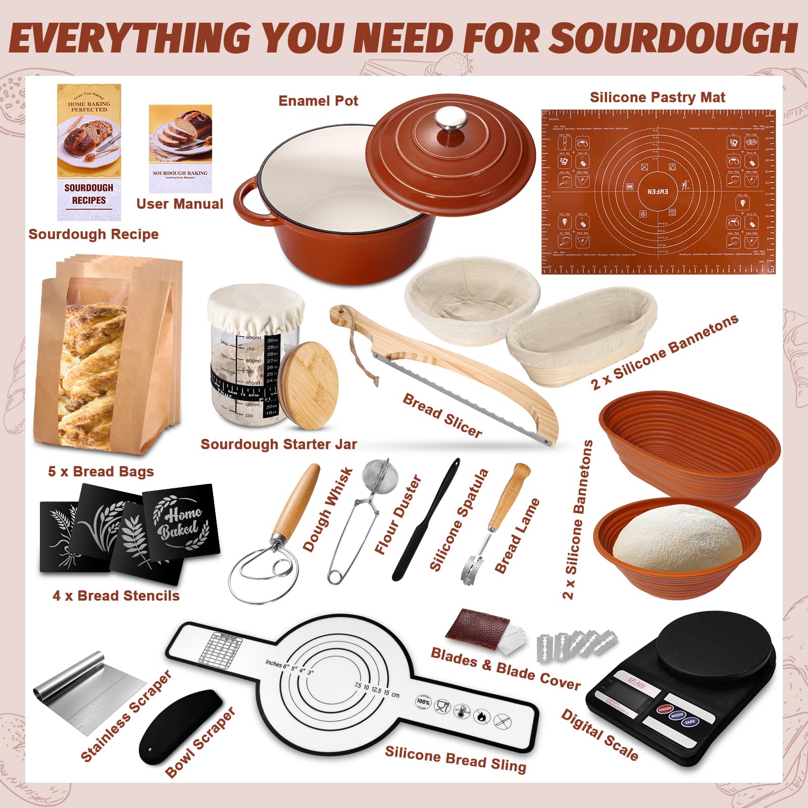 Enamel pot for sourdough baking in kit