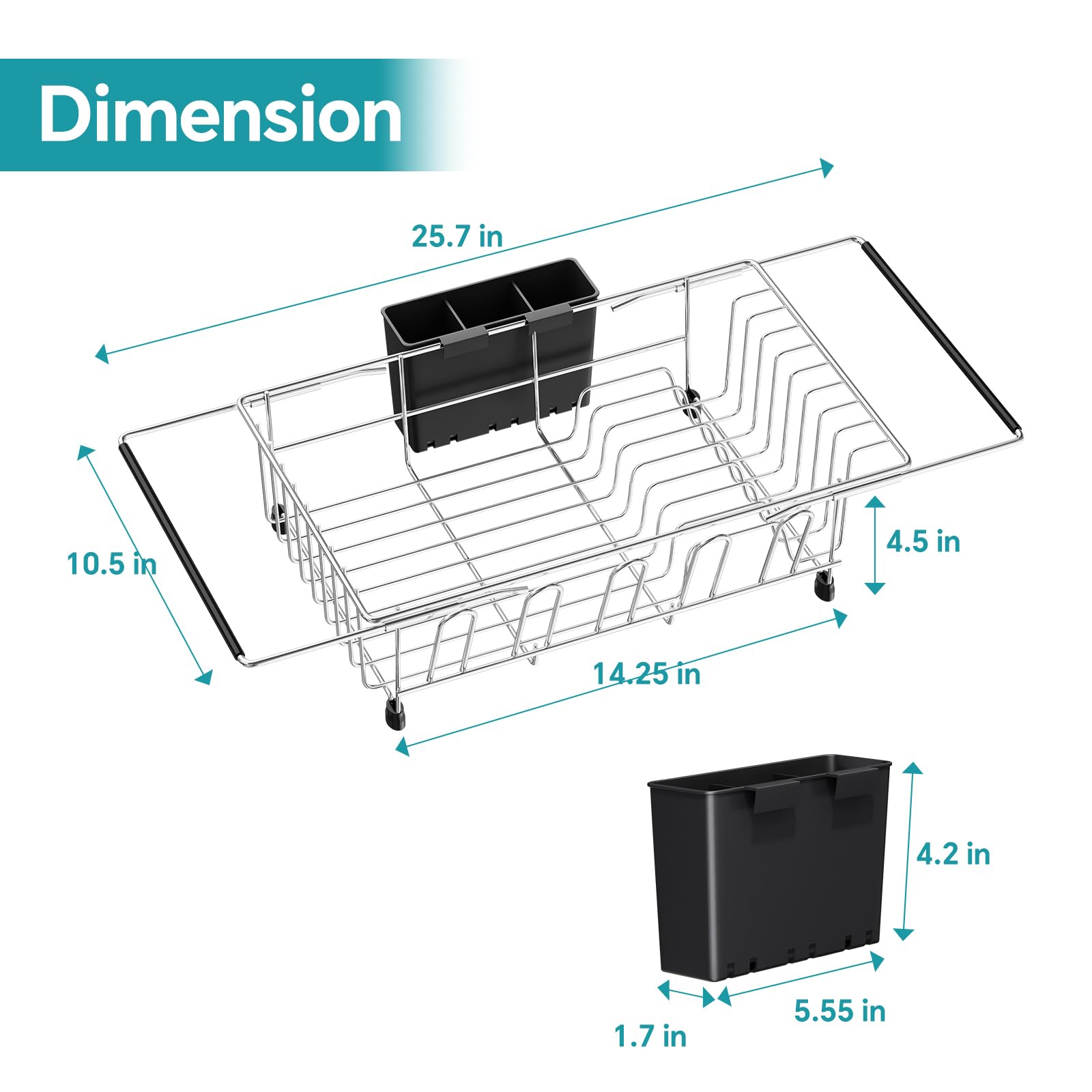 Expandable dish drying rack adjustable width for different sinks