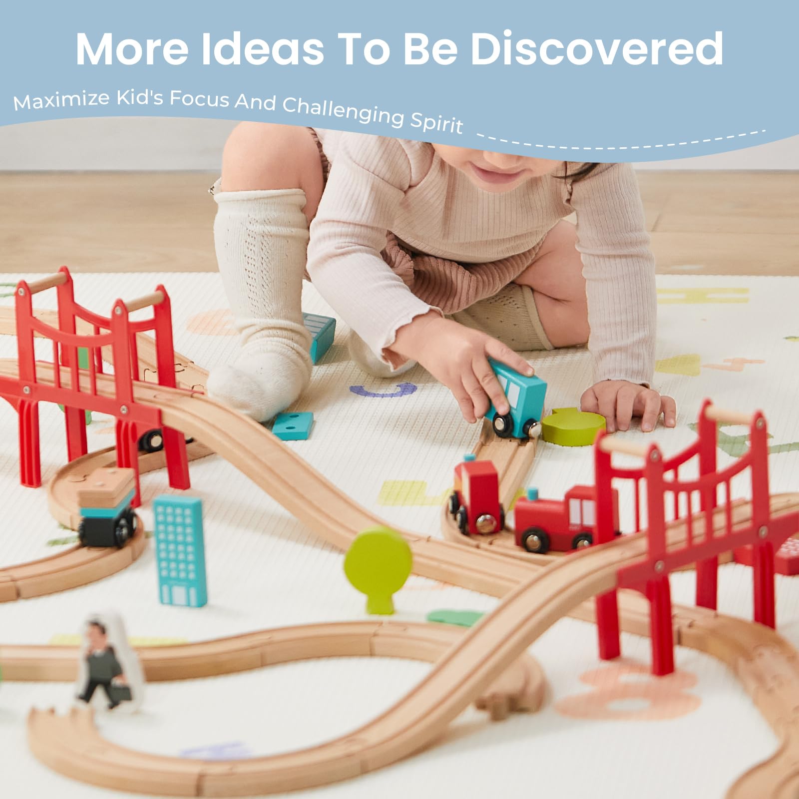 Gift-ready Tiny Land wooden train set for kids ages 3+