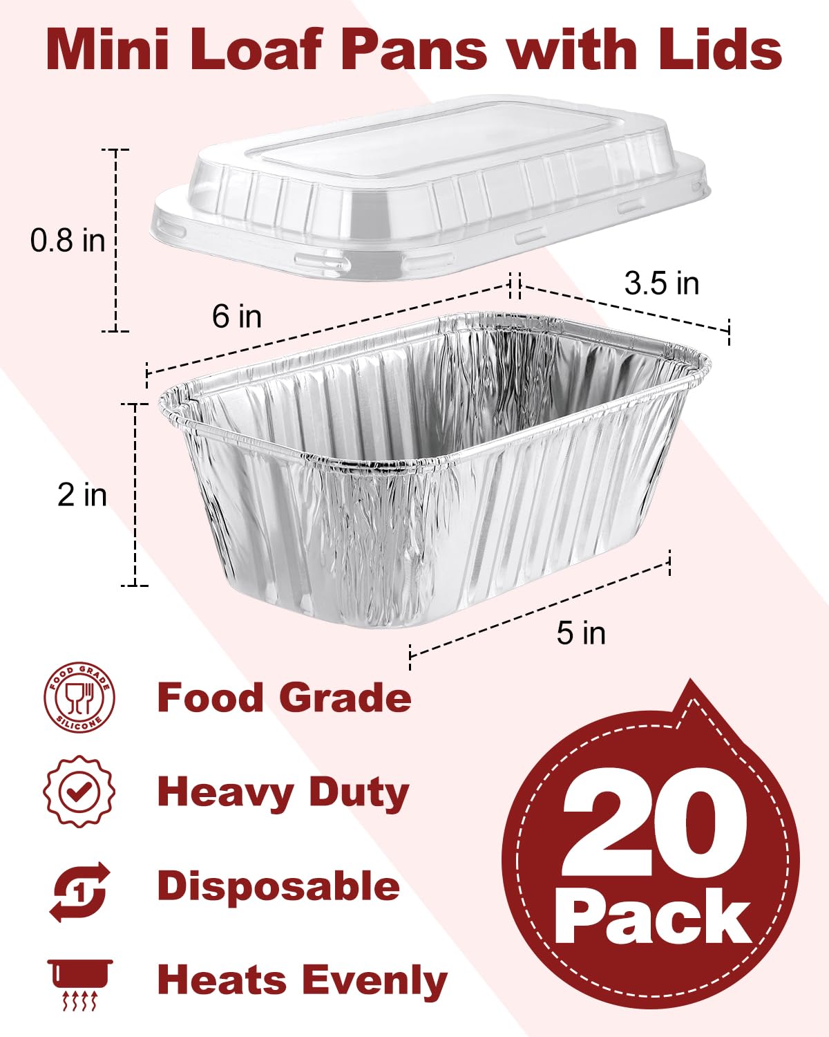 Exsmile mini loaf pans 6x3.5x2 inches aluminum with lids
