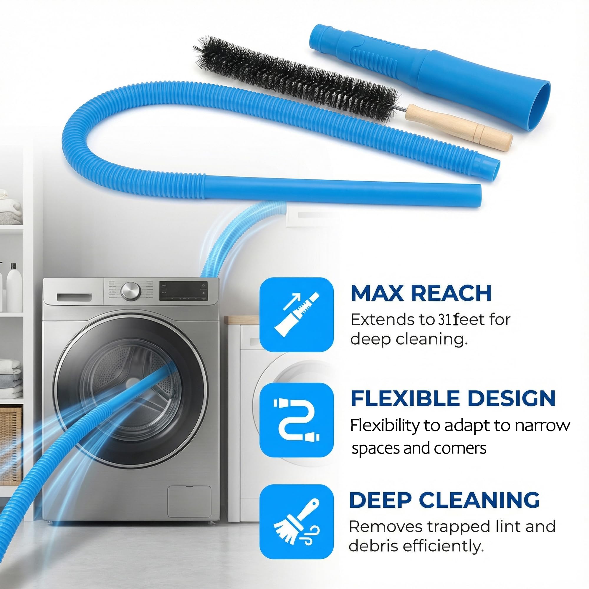 Flexible vacuum hose attachment designed for dryer vent cleaning