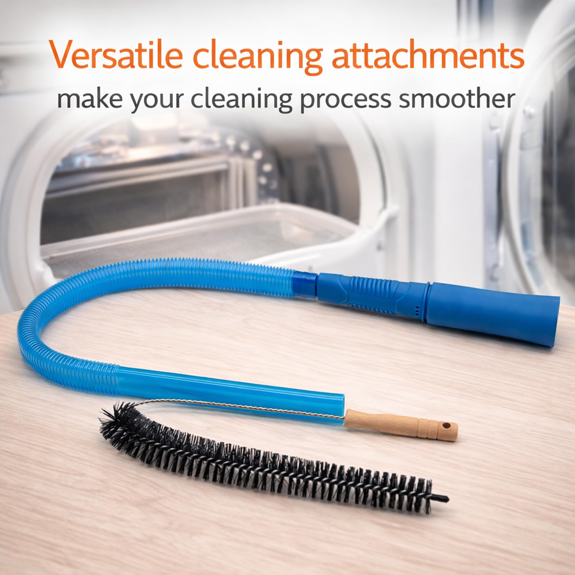 Compact extendable hose attachment connected to handheld vacuum for lint cleaning