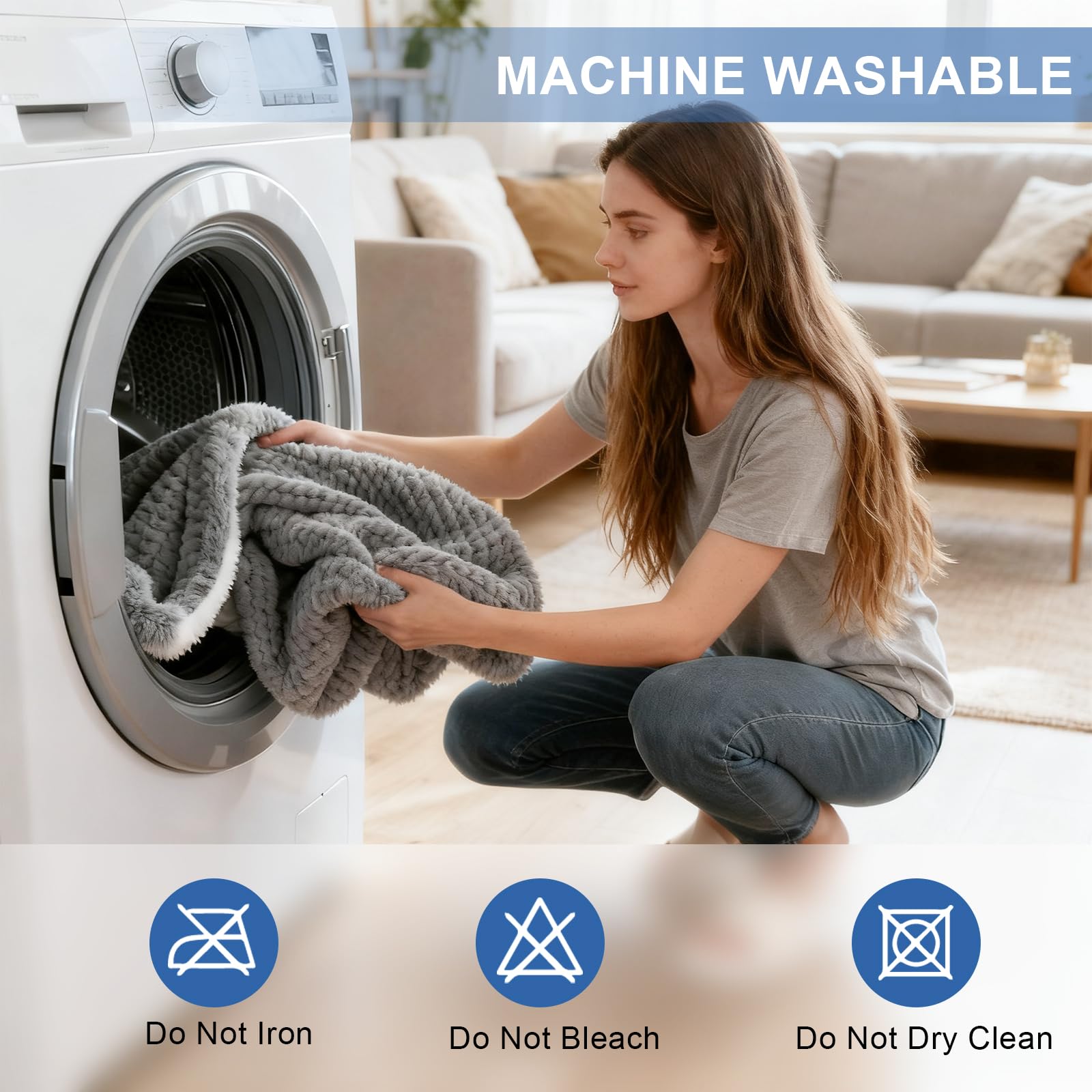 Machine washable heated blanket being prepared for washing