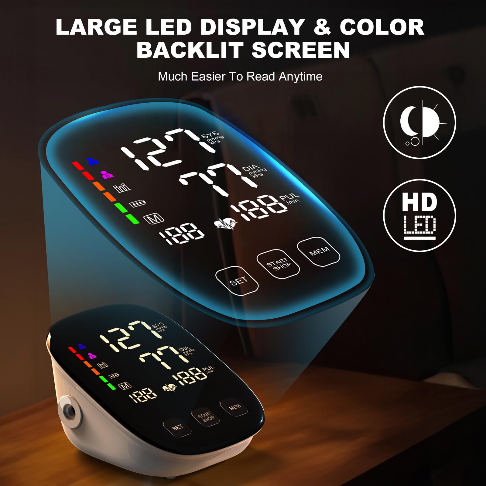 6 inch large LED backlit display on BP monitor