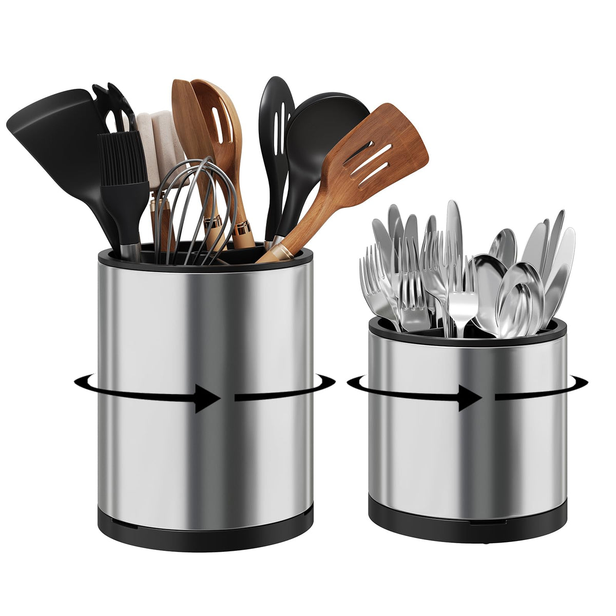 Extra Large Utensil Holder 360 rotation stainless steel close view