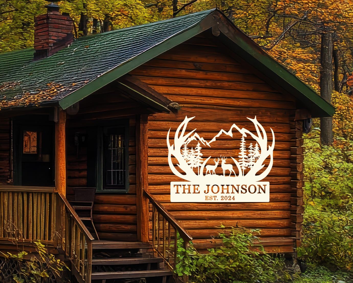 Hunting cabin decor gift sign EXUNART deer
