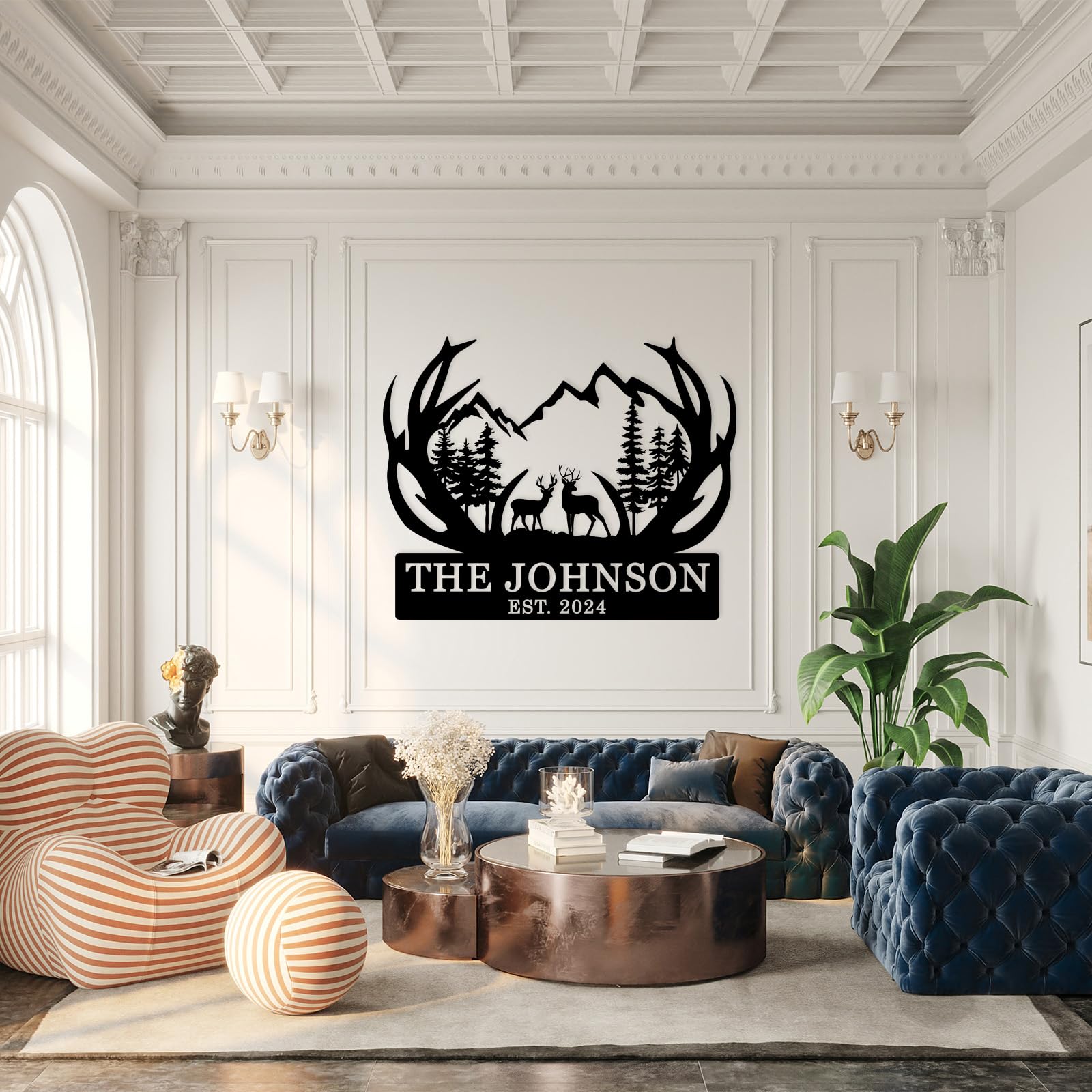 Deer motif metal sign by EXUNART for rustic decor