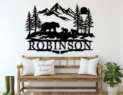 Bear wildlife design metal sign with custom family name by EXUNART