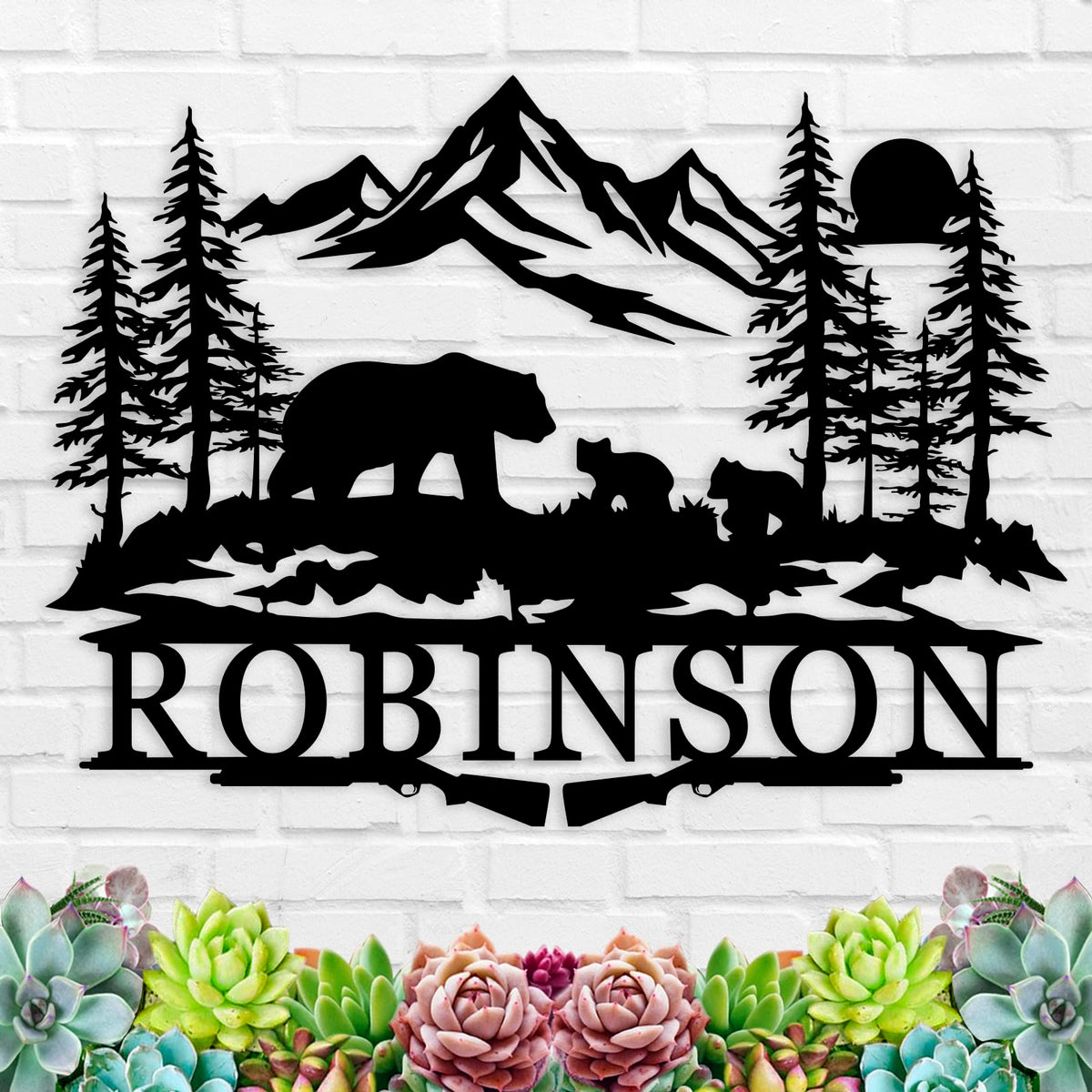 EXUNART personalized bear wildlife family name metal sign for indoor or outdoor use
