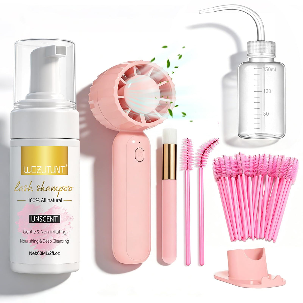 Eyelash Extension Cleanser kit bottle and components