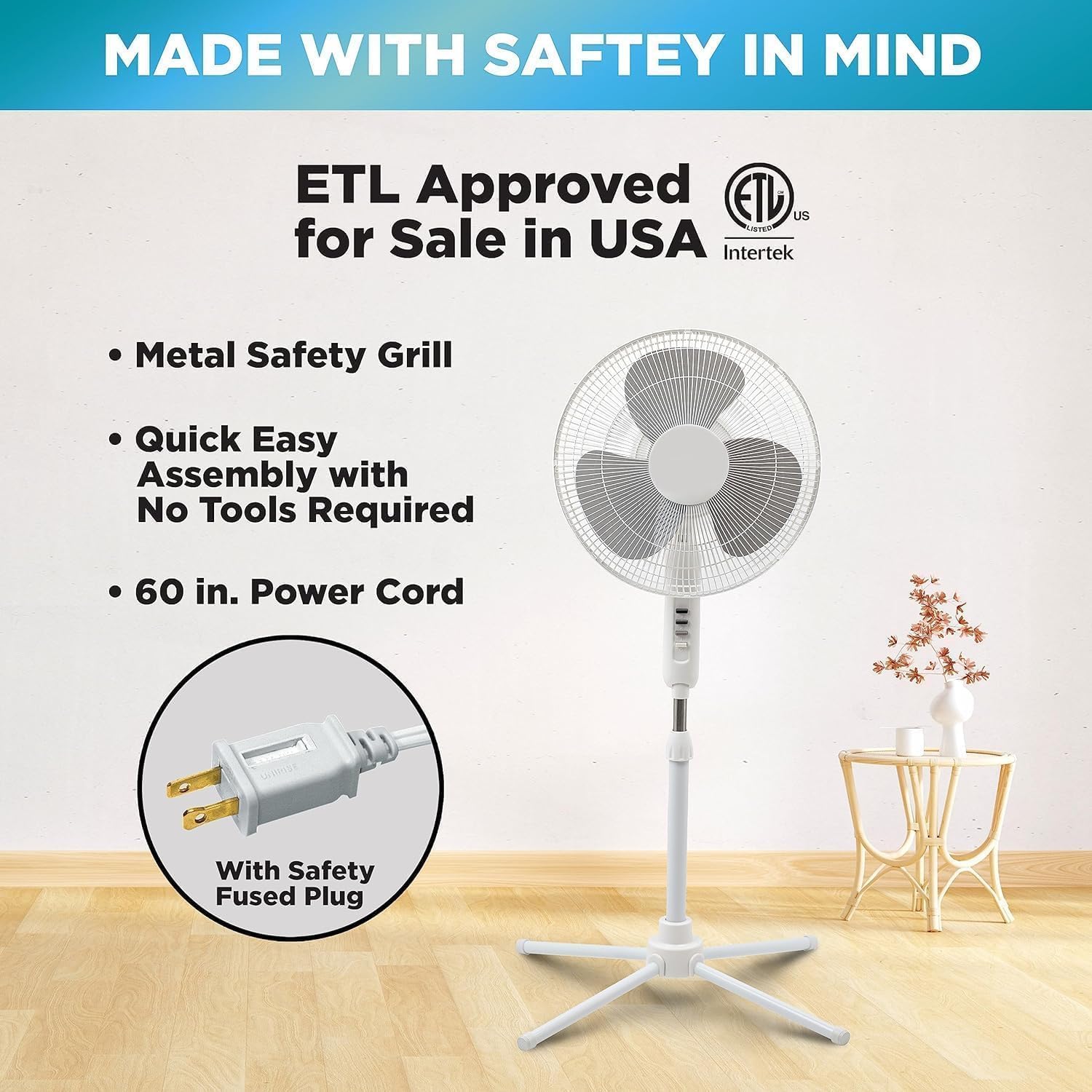 EZ-Chill 16 inch oscillating pedestal fan MTFS-16B-BLK