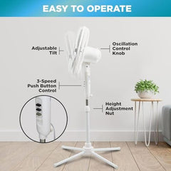 MTFS-16B-BLK EZ-Chill pedestal fan 90 degree oscillation