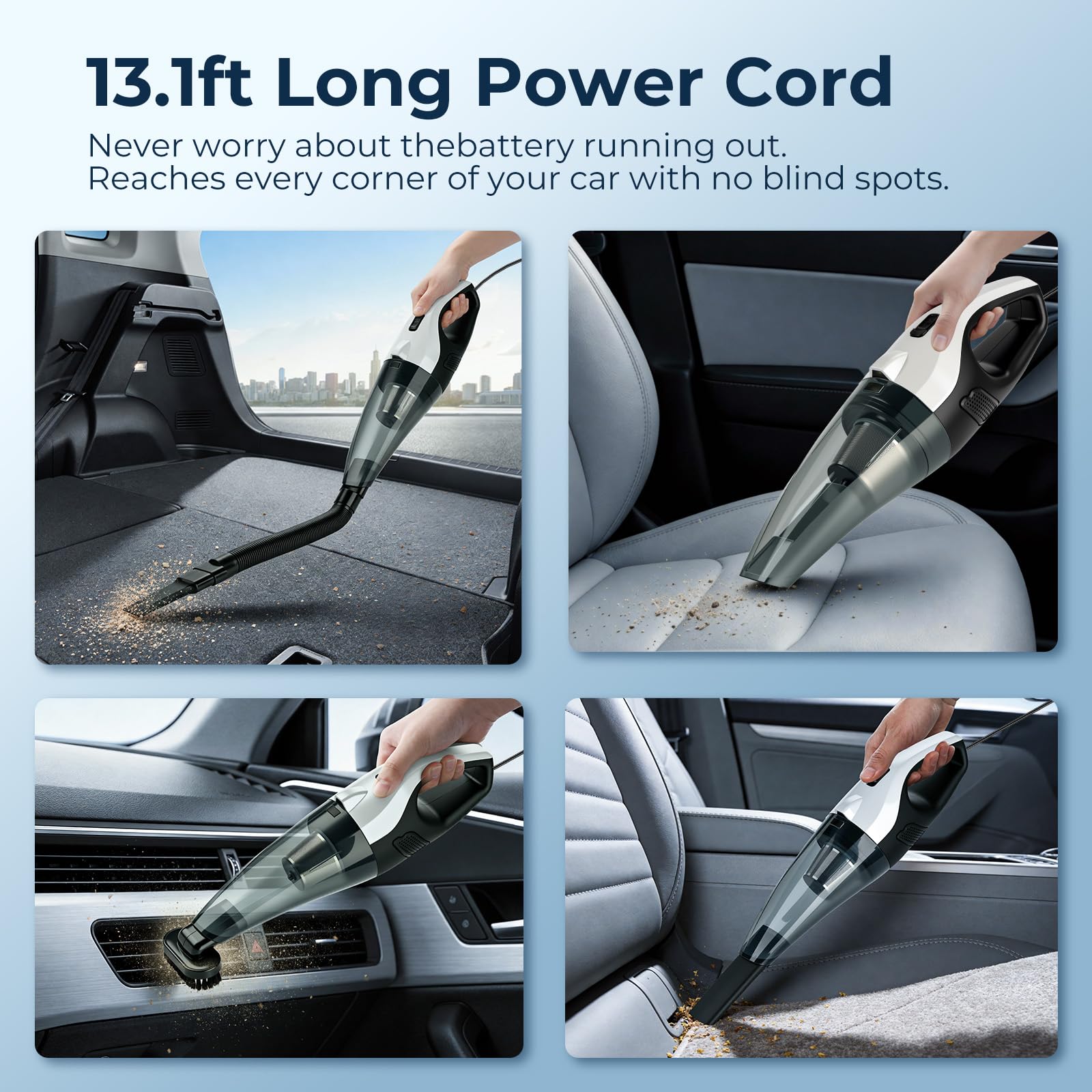 cord length 13.1ft for ezly car vacuum cleaner