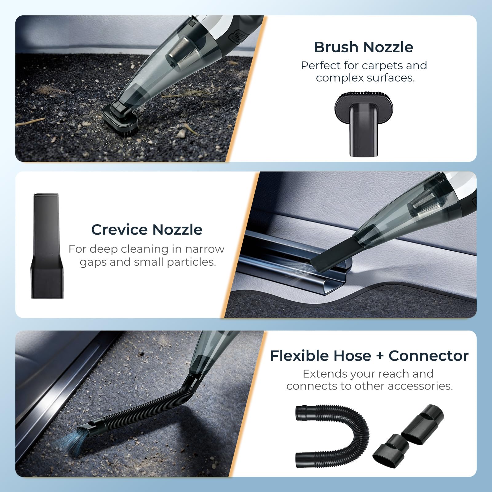 ezly car vacuum with accessories pack and adapters