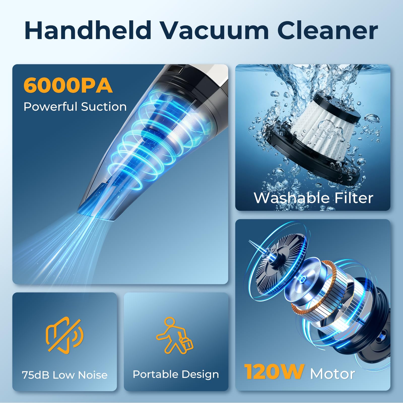 ezly car vacuum with LED light and compact form
